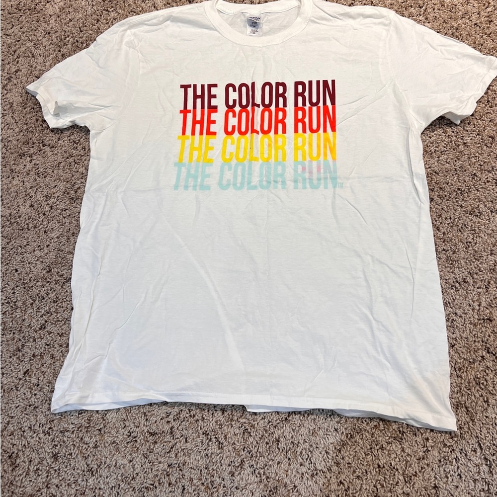 Gildan Color Run White Tee with Multicolor Graphic